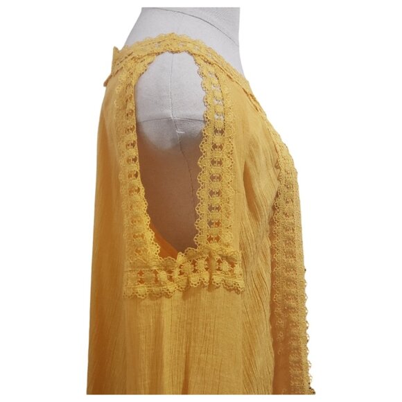 CT1812 Yellow Open Shoulder Lace Long Sleeve Blouse M - Picture 3 of 5